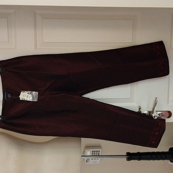 Ann Taylor Shiny Burgundy Pants with Sequined Ankles. - Picture 4 of 5